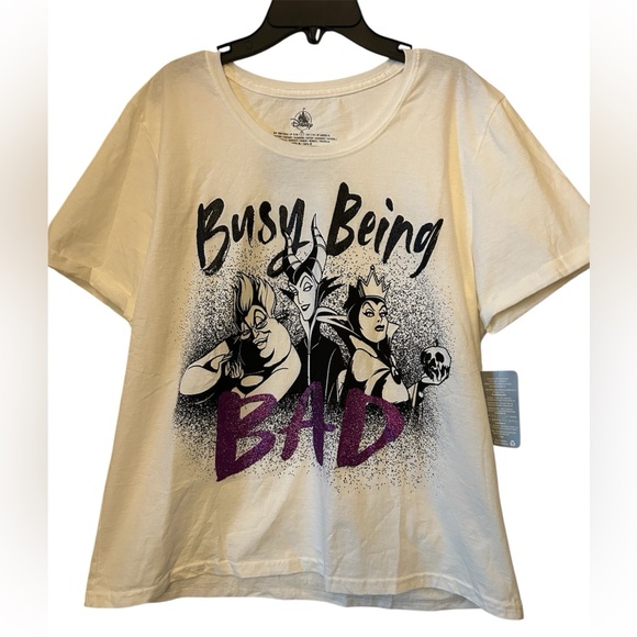 Disney Villains Graphic Tee Busy Being Bad Shirt Size XL Glitter White‎ - Picture 4 of 5